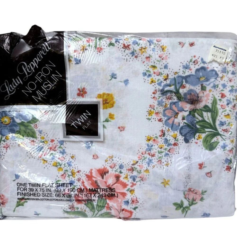 Lady Pepperell Sheet Twin Flat Stephanie Cottage Floral Cotton Blend New Vintage